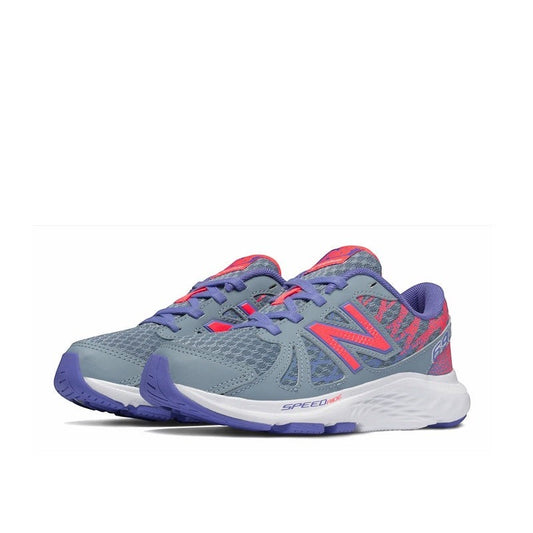 Allen's Bootery New Balance 690v4 little kid's sneakers in purple and pink with 3D screen-printed mesh uppers.