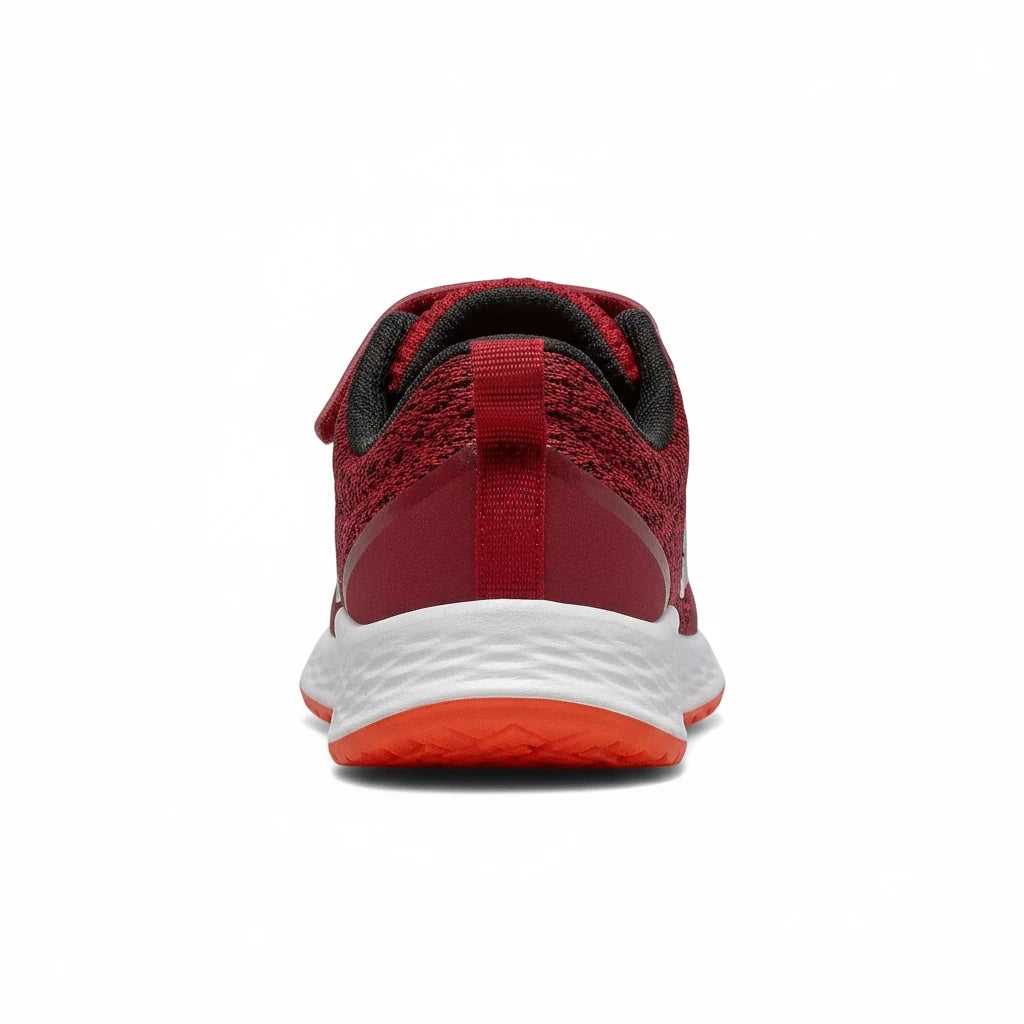 Allen's Bootery infant New Balance sneaker in neo crimson and neo flame with engineered mesh and white foam midsole
