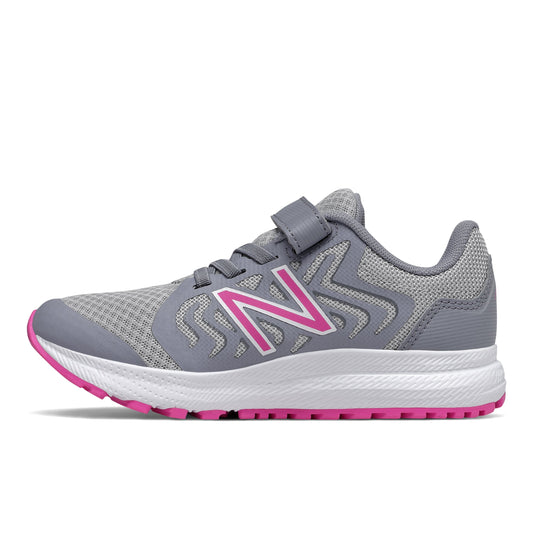 Allen's Bootery New Balance 519 V2 kids' running shoes in grey mesh with pink accents and hook-and-loop closure