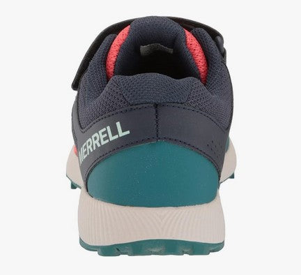 Allen's Bootery Little Kid's NOVA 2 trail runner in navy and coral with a durable heel and non-marking grip outsole.