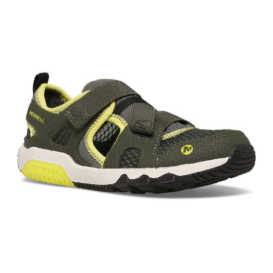 Allen's Bootery kids olive and lime water-friendly Hydro Free Roam sandals with cross strap and flexible outsole