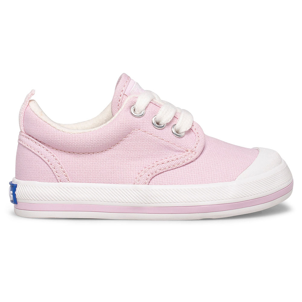Allen's Bootery Keds Graham toddler sneaker in light pink canvas with a white rubber toe cap and hook-and-loop closure.