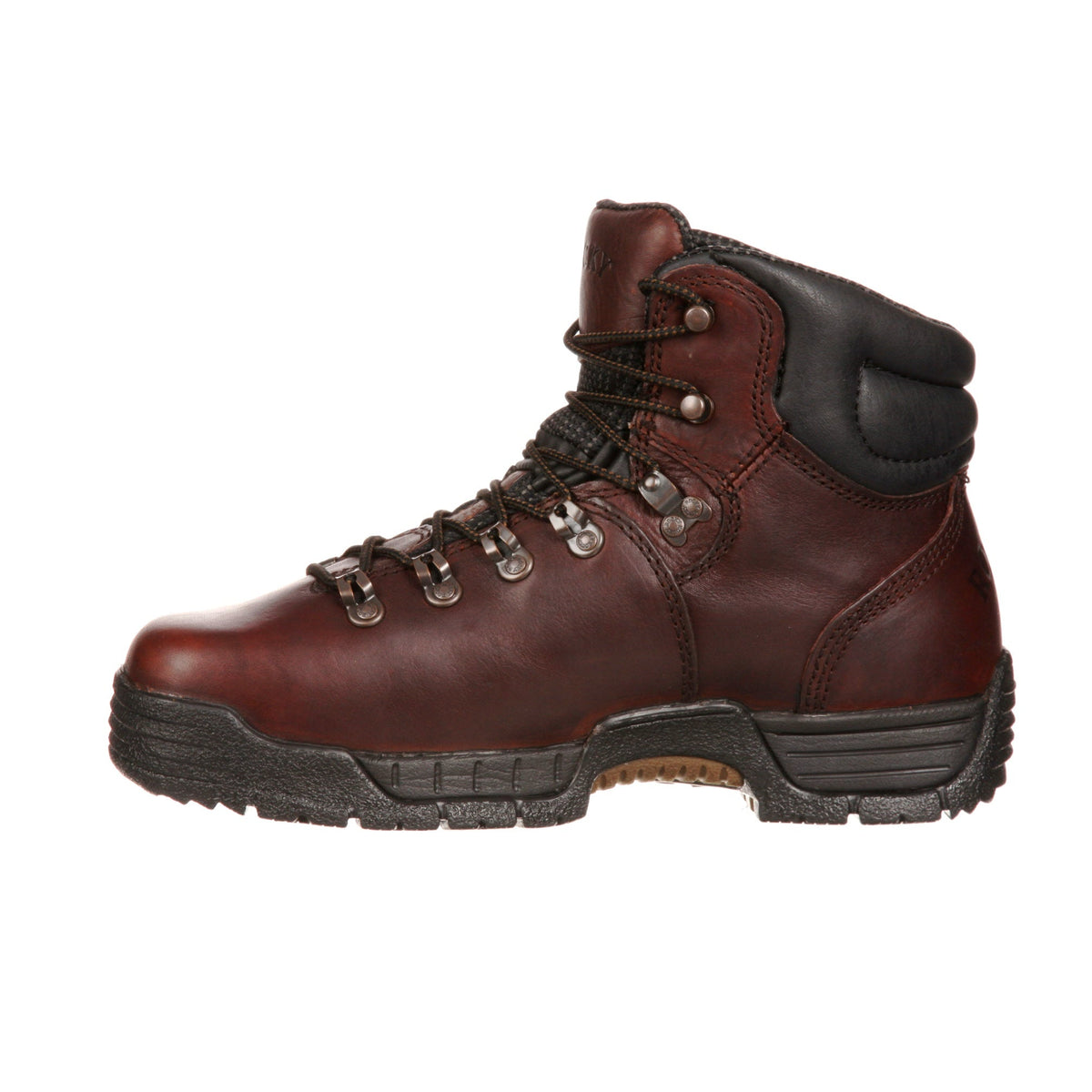 Allen's Bootery Rocky Mobi Lite brown leather steel toe waterproof work boot with lace-up design and rubber outsole