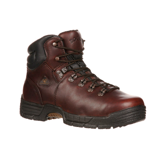 Allen's Bootery Rocky MobiLite waterproof brown leather work boot with soft toe, padded collar, and durable outsole.