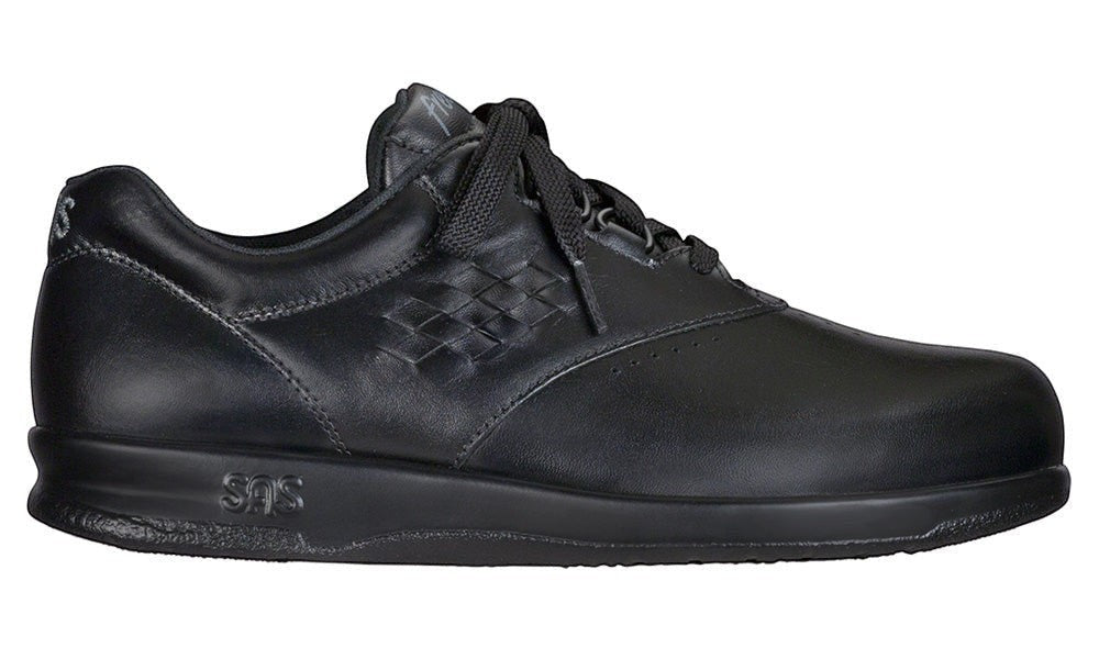 Allen's Bootery SAS Freetime black leather walking shoe with cushioned sole and lace-up closure.