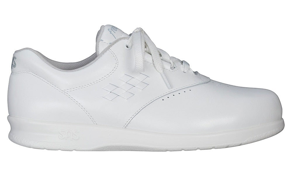 Allen's Bootery SAS Freetime white leather walking shoe with cushioned sole and EZ Lace system