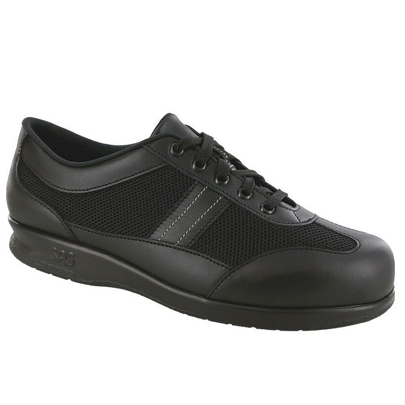 Allen's Bootery SAS FT Mesh black walking shoe with genuine leather and breathable mesh upper and lace-up closure.
