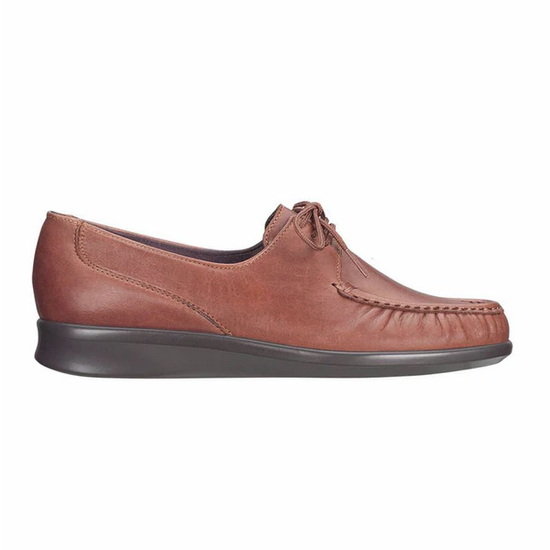 Allen's Bootery SAS Petra tan leather women's moccasin loafer with lace-up closure and cushioned sole