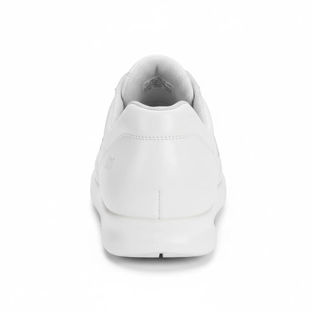 Allen's Bootery SAS Free Time white walking shoe, back view showing cushioned heel and supportive sole design.
