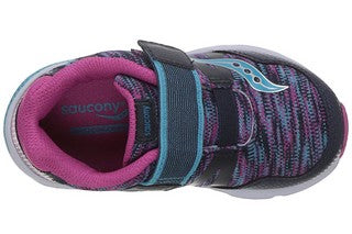 Allen's Bootery Saucony Baby Ride Pro navy and multi-colored sneaker with hook-and-loop strap and mesh upper