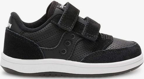 Allen's Bootery Saucony Kids Jazz black suede and nylon sneaker with adjustable hook-and-loop closure
