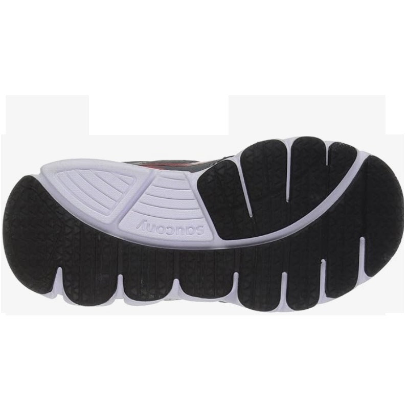 Allen's Bootery Saucony Kotaro 4 kids sneaker showing the black and white textured rubber outsole tread pattern