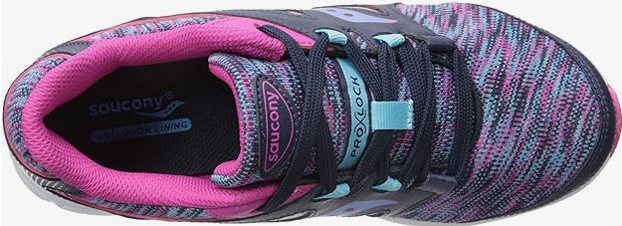 Allen's Bootery Saucony Kotaro little kid's running shoe in navy and multi-colored mesh with pink lining