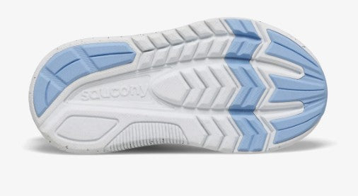 Allen's Bootery Saucony Kinvara 14 toddler shoe white and light blue non-marking rubber outsole