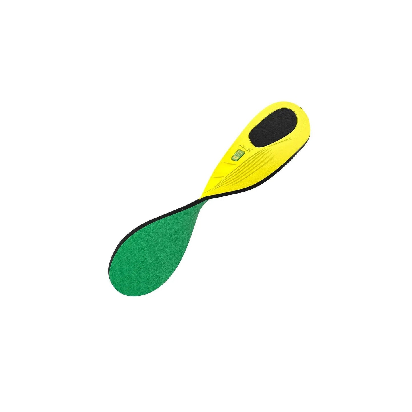 Allen's Bootery Spenco Crosstrainer 5 athletic insole with yellow arch support, green forefoot, and black heel cushioning.