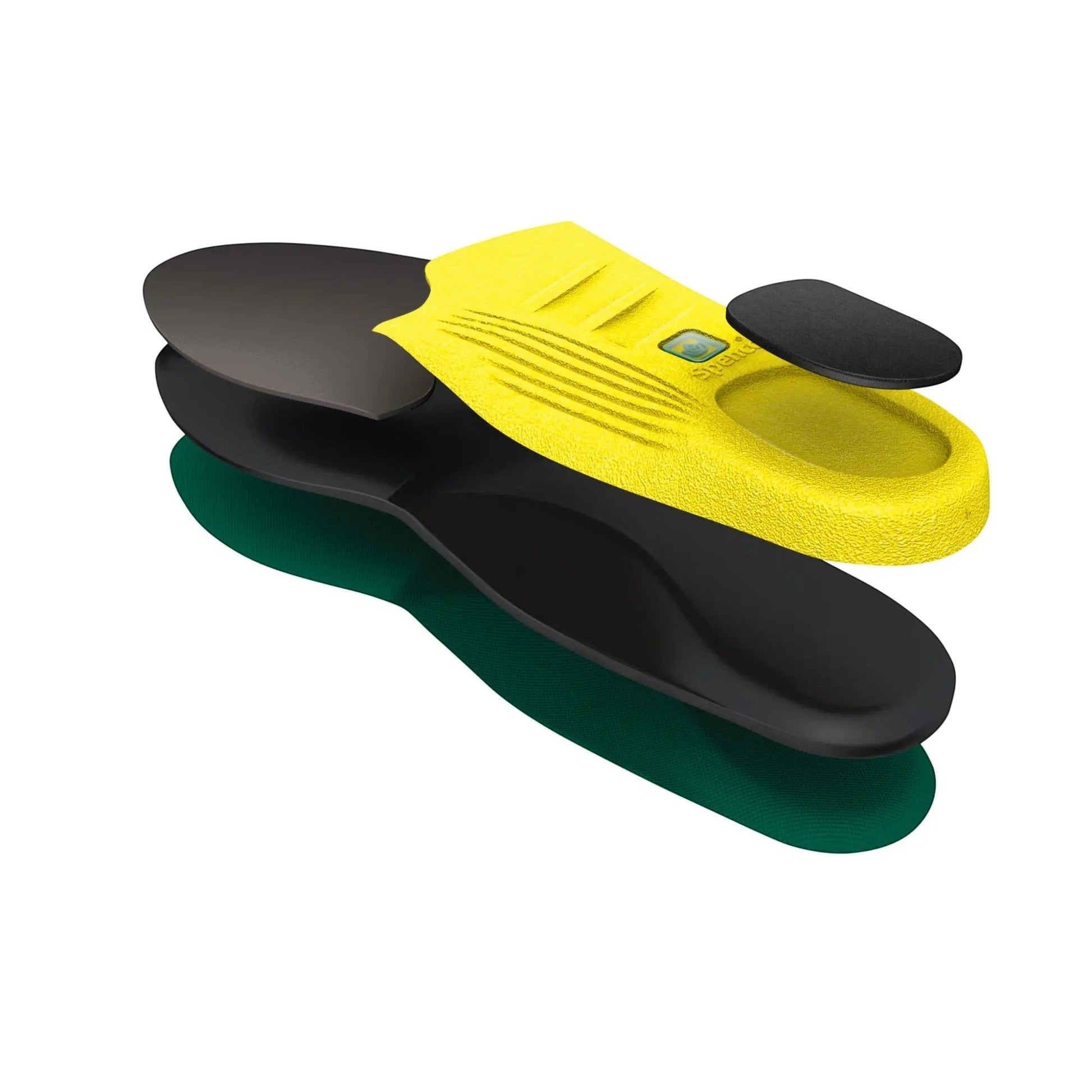 Allen's Bootery Spenco Crosstrainer 5 athletic insoles with yellow shock-absorbing foam and black heel plug.