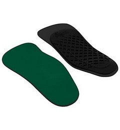 Allen's Bootery Spenco 3/4 custom arch orthotic insoles with green fabric top and black molded plastic support base.