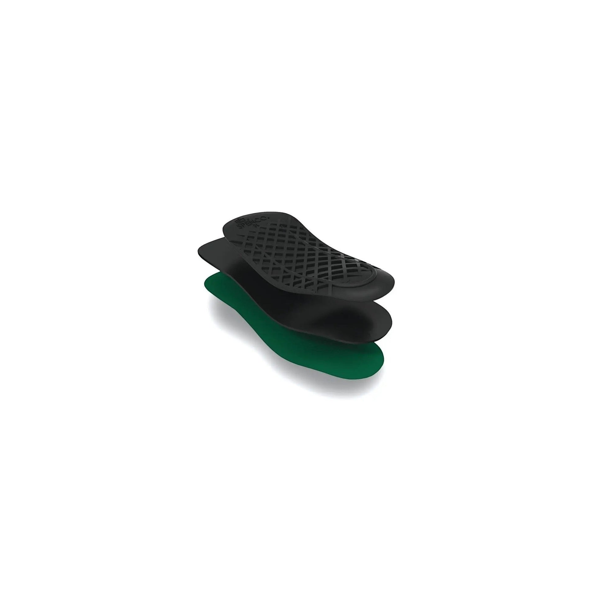 Allen's Bootery Spenco 3/4 custom arch orthotic insole with black textured top and green base for foot support.