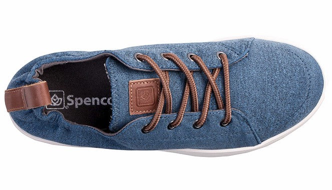 Allen's Bootery Spenco Santa Clara bluestone heathered jersey lace-up sneakers with brown leather accents