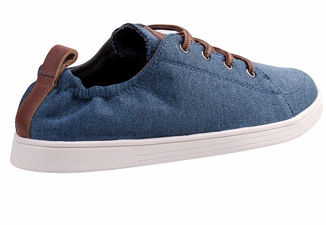 Allen's Bootery Spenco Santa Clara bluestone heathered jersey lace-up sneaker with white sole and brown heel tab