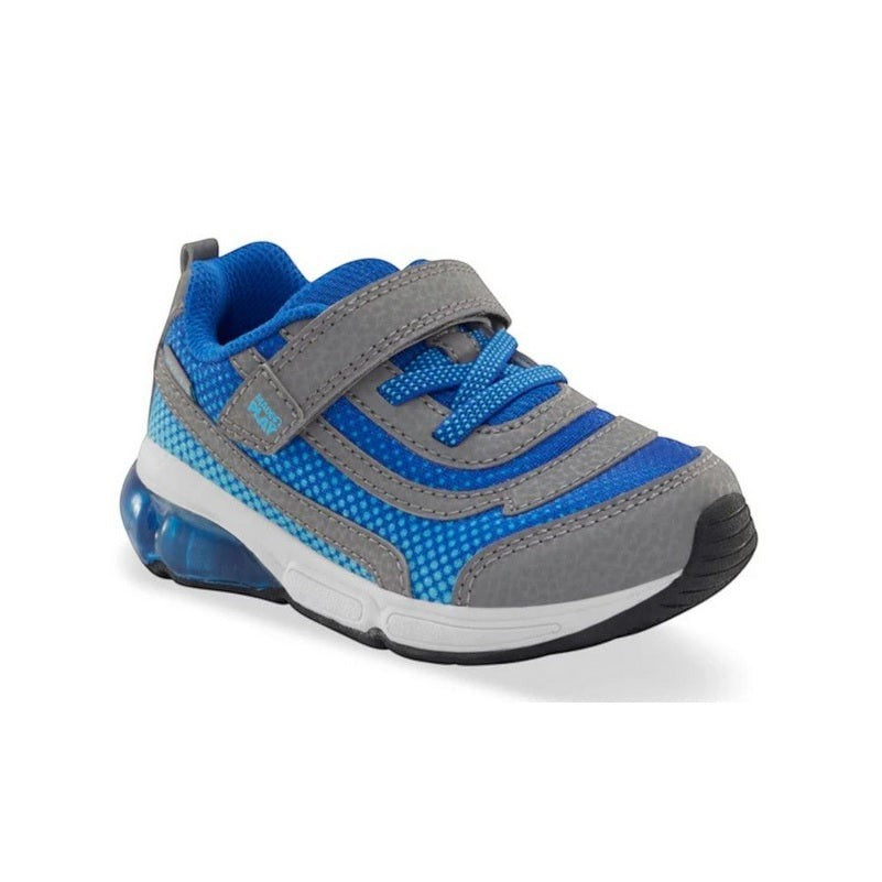 Allen's Bootery Stride Rite M2P Surge Bounce athletic sneaker in blue and grey with light-up EVA midsole.