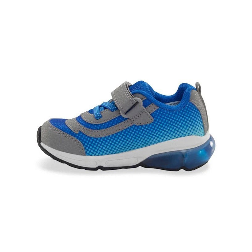 Allen's Bootery Stride Rite M2P Surge Bounce athletic sneaker in blue and grey with light-up EVA midsole