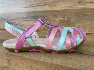 Allen's Bootery Stride Rite SRT toddler sandal in pink and white with a strappy design and hook-and-loop closure