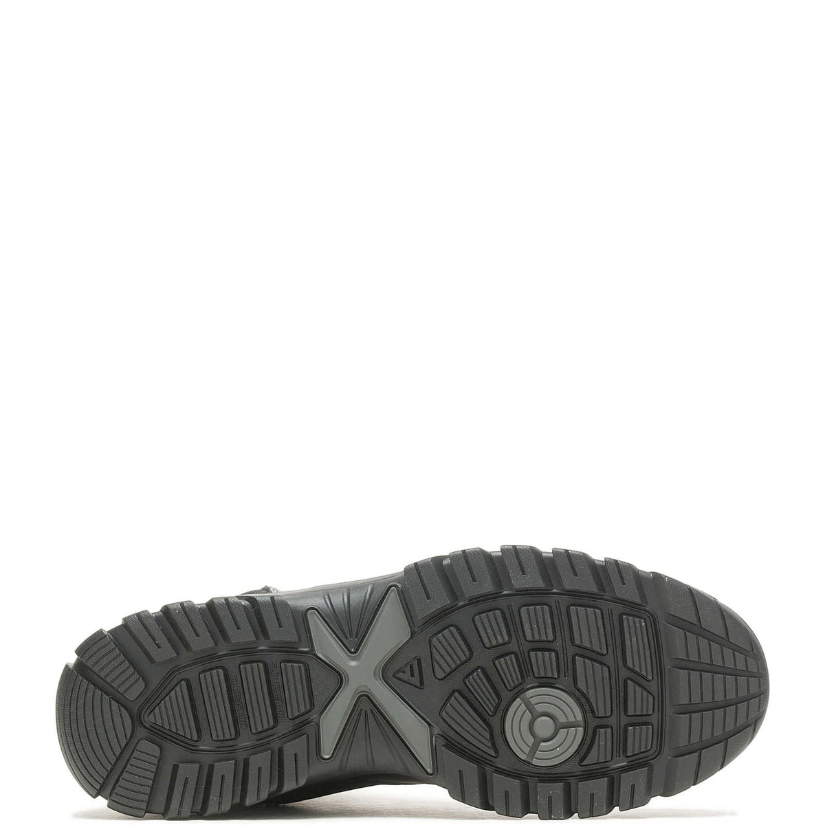 Allen's Bootery black X-TRACTION rubber outsole with multi-directional lugs and pivot point for tactical boots.