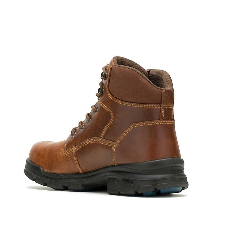 Allen's Bootery tan waterproof leather work boot with composite toe and blue DuraShocks SR outsole pads