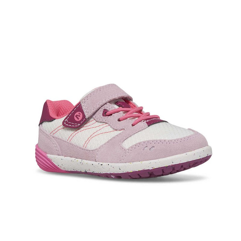 Allen's Bootery toddler Baresteps A83 sneaker in lilac and berry with hook and loop closure and wide toe box.
