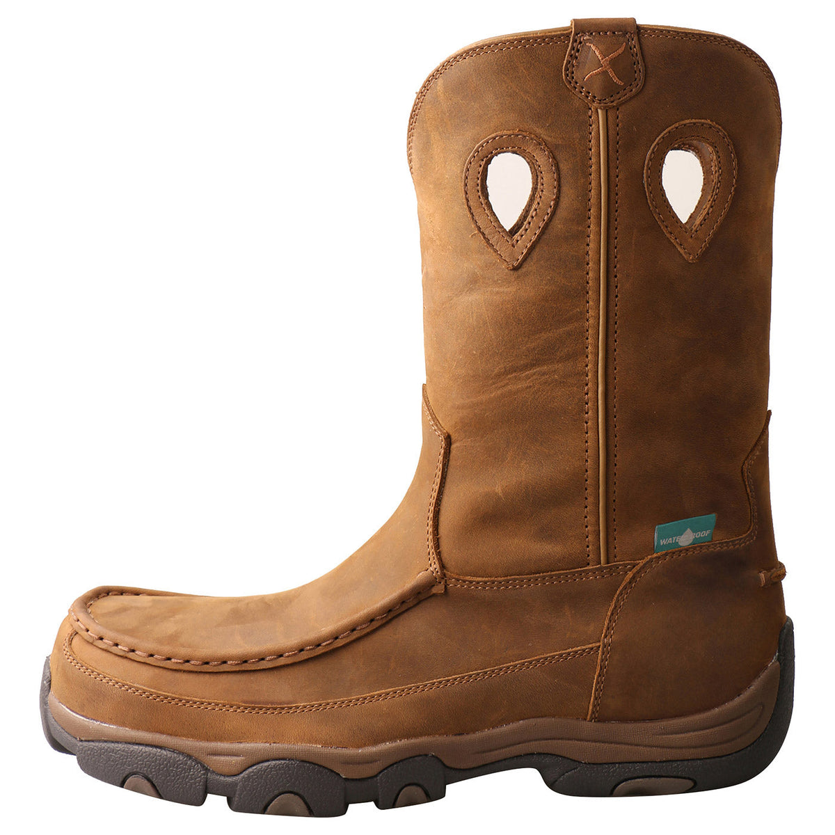Allen's Bootery Twisted X men's brown leather waterproof pull-on work hiker boot with composite toe and pull holes