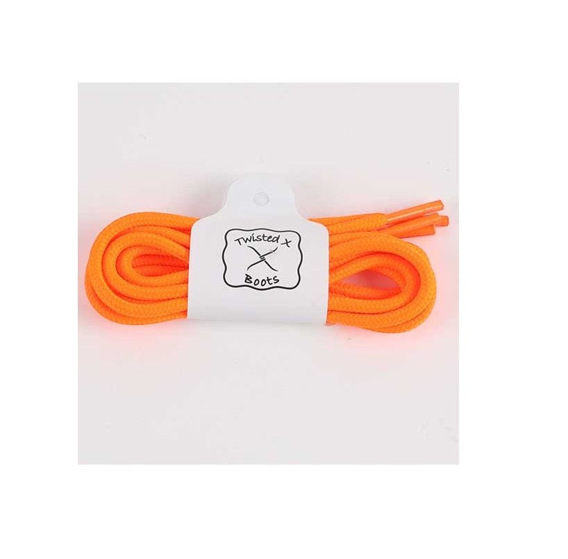 Allen's Bootery Twisted X replacement shoelaces in bright orange, packaged for driving moccasins.