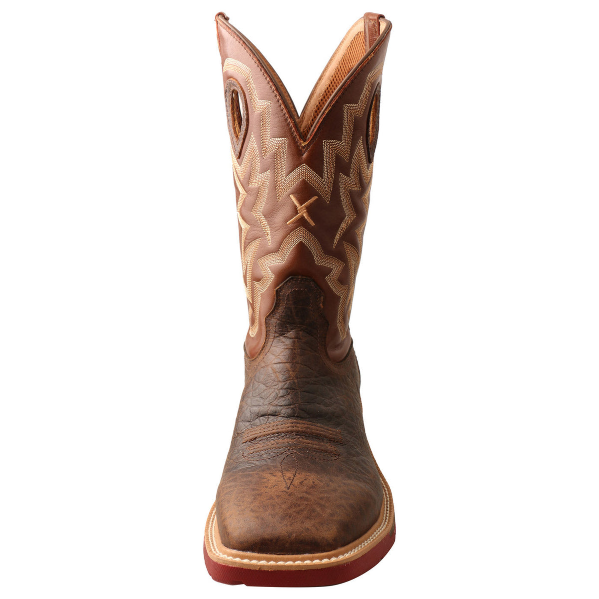 Allen's Bootery Twisted X men's 12-inch waterproof alloy toe western work boot in chocolate and spice leather
