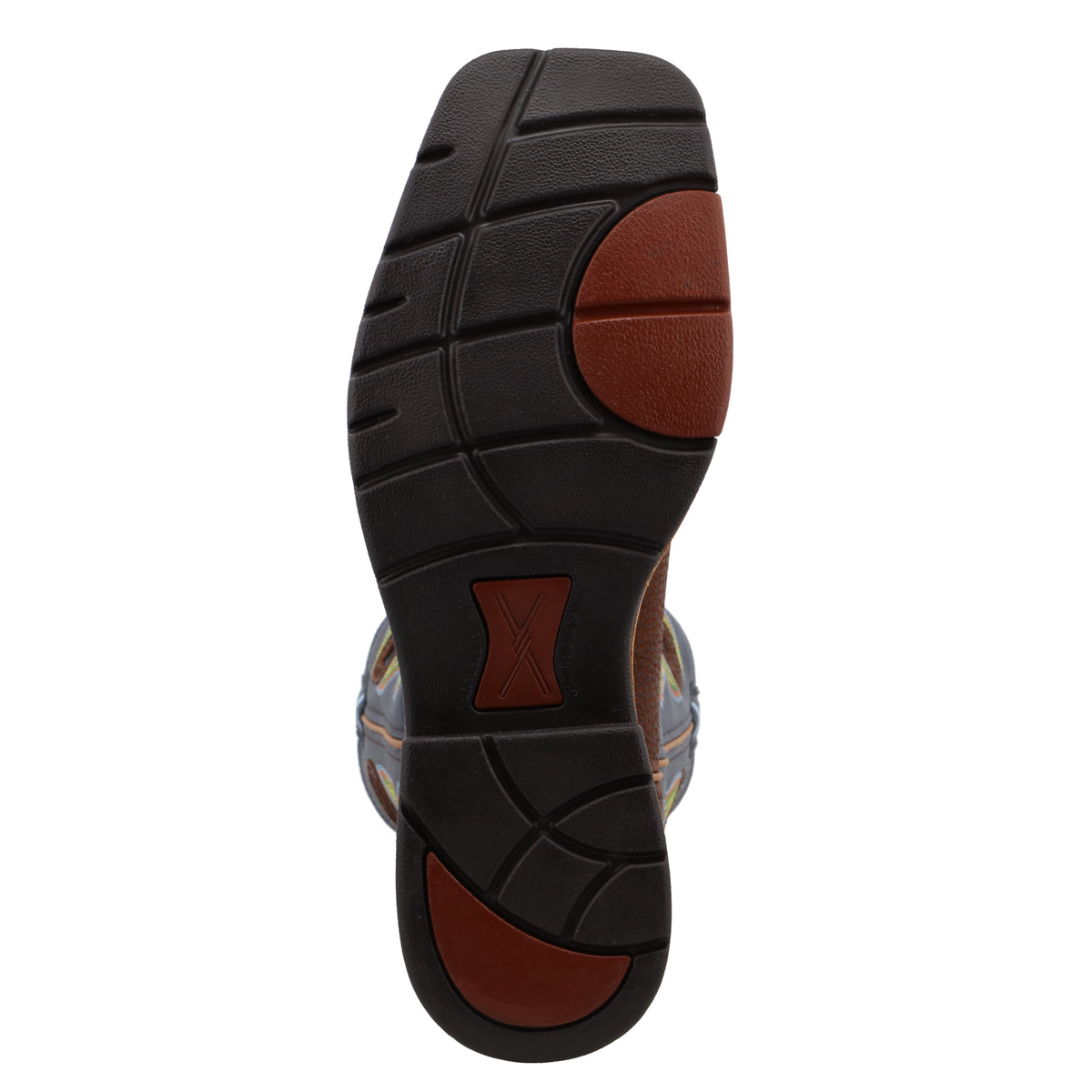 Allen's Bootery Twisted X men's western work boot showing the slip-resistant molded rubber outsole and block heel