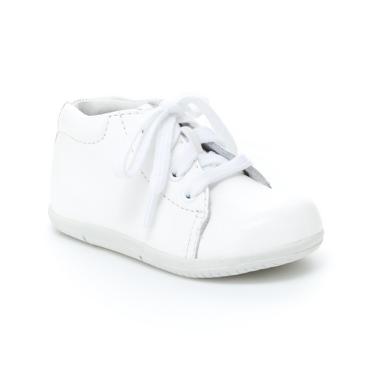 Allen's Bootery Stride Rite Elliott white leather toddler bootie with flexible SRtech sole and lace-up closure