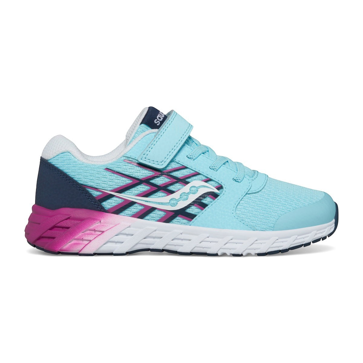 Allen's Bootery Little Kid's Wind A/C 2.0 sneaker in blue and pink with mesh upper and alternative closure strap.