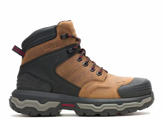 Allen's Bootery Wolverine Alpha 6-inch waterproof work boot in dark tan leather with CarbonMax composite toe.
