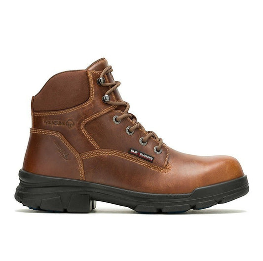 Allen's Bootery Wolverine DuraShocks Icon tan waterproof leather work boot with composite toe and black outsole.