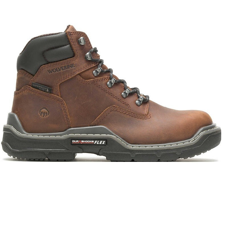 Allen's Bootery Wolverine Raider waterproof brown leather work boot with DuraShocks Flex rubber lug outsole