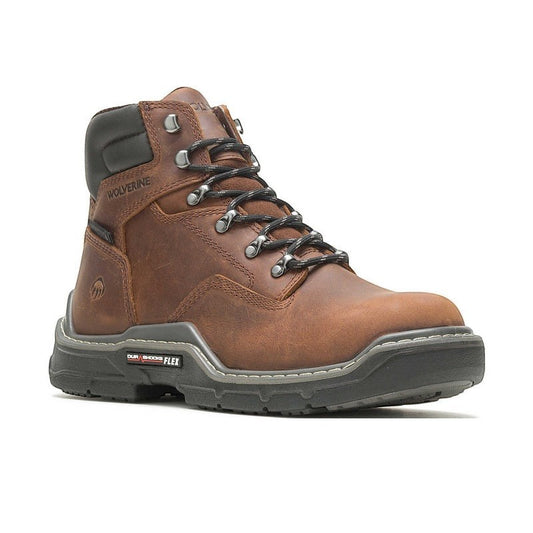 Allen's Bootery Wolverine Raider waterproof brown leather work boot with DuraShocks Flex outsole and composite toe.