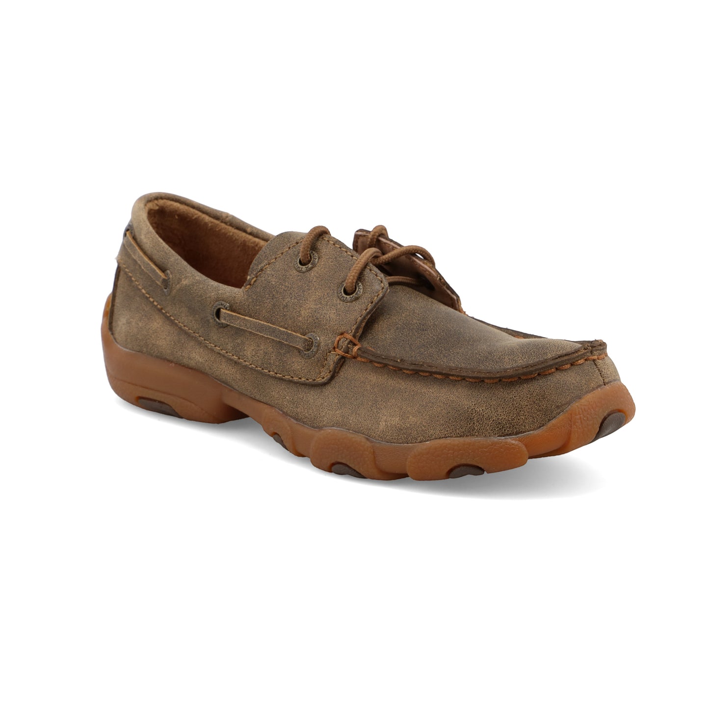 Allen's Bootery Twisted X youth boat shoe in brown full-grain leather with moc toe and durable driving moc outsole