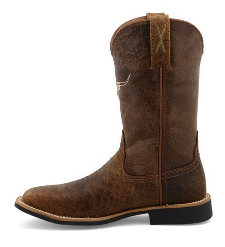 Allen's Bootery Twisted X youth western boot in tan and chocolate caiman print leather with a 9-inch shaft.