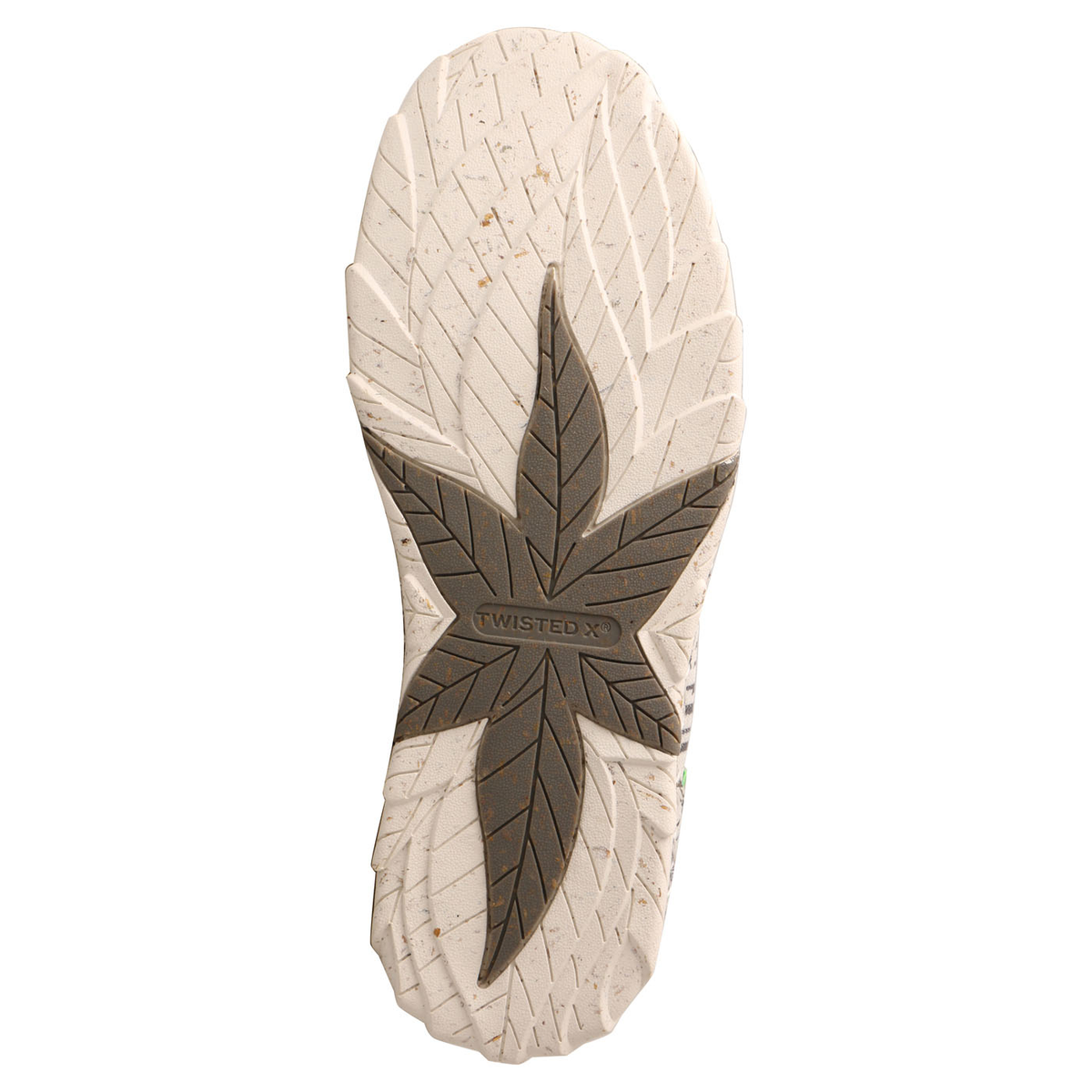 Allen's Bootery Twisted X Zero-X shoe outsole in white and grey with a leaf-shaped tread pattern