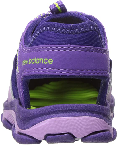 Allen's Bootery Big Kid's Adirondack closed-toe sandal in purple and lilac with lime green accents and heel pull tab