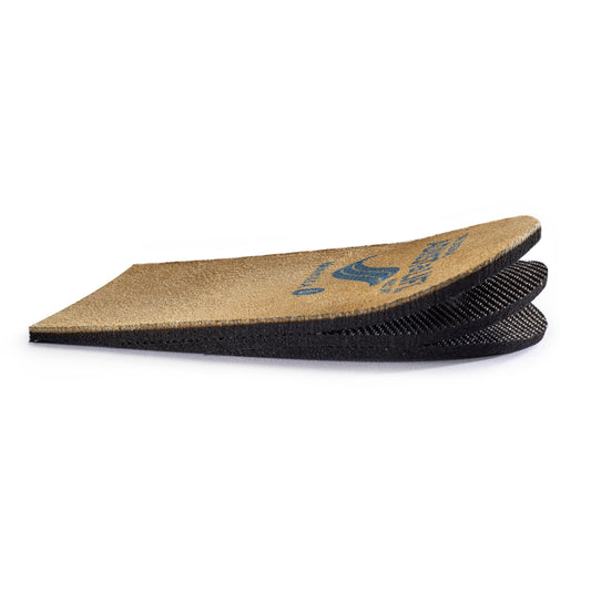 Allen's Bootery Adjust-A-Lift heel lift with three adjustable foam layers and a soft suede leather top surface.