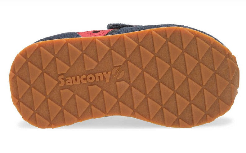 Allen's Bootery baby Jazz sneaker showing the brown rubber outsole with triangular traction pattern