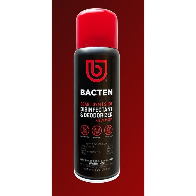 Allen's Bootery Bacten Gear Gym Shoe Disinfectant & Deodorizer spray can, kills MRSA, bacteria, viruses, and fungus.