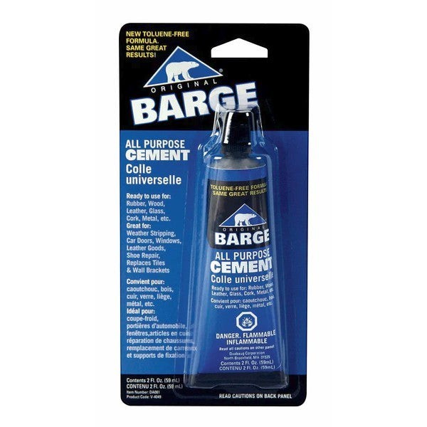 Allen's Bootery Barge All Purpose Cement 2 oz tube, toluene-free formula for rubber, wood, leather, and glass.