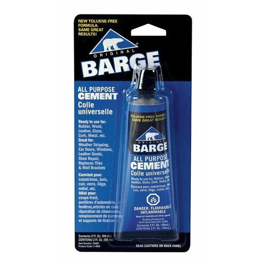 Allen's Bootery Barge All Purpose Cement 2 oz tube, toluene-free formula for rubber, wood, leather, and glass.
