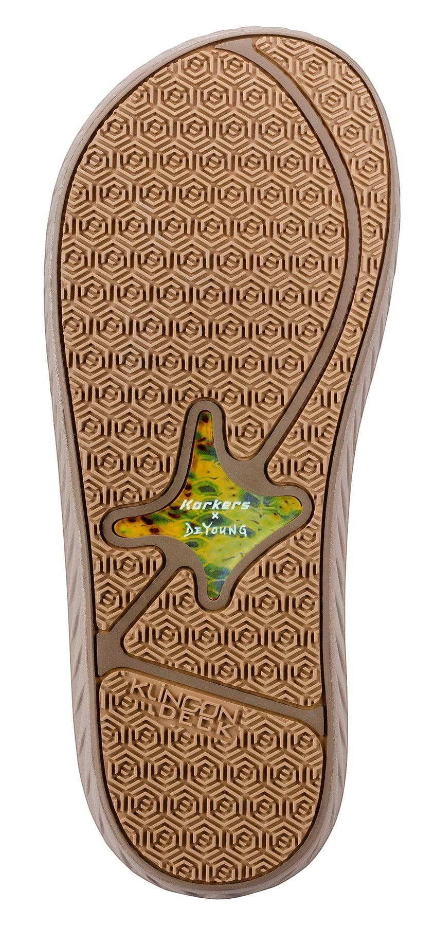 Allen's Bootery Men's Fish Flip® Bass flip-flops with non-marking rubber sole and Derek DeYoung fish art.